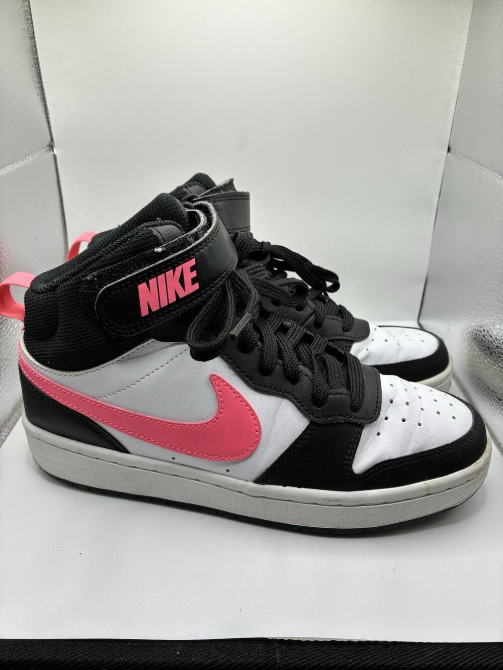 Nike Court Borough Mid 2 GS Sz 5Y White Black Pink Hi Top Sneakers Womens 6.5